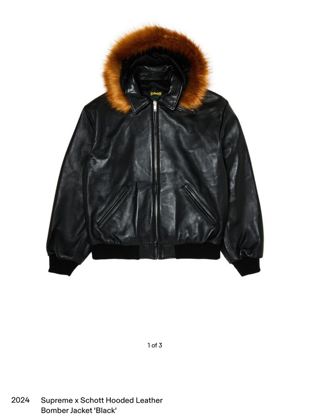 Supreme Black Leather Bomber Jacket with Brown Fur Hood